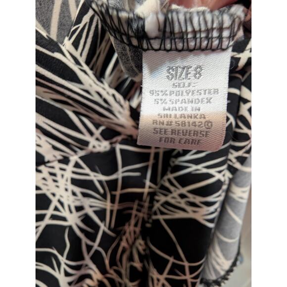 Dressbarn Geometric Black White 3/4 Sleeve V-Neck Casual Dress Size 8 - Picture 6 of 8